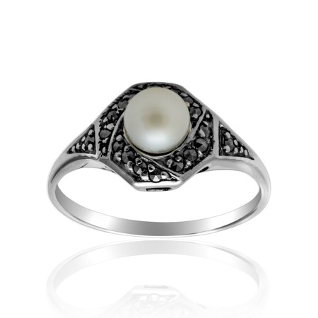 Cultured Pearl Marcasite Ring by Larus - Click Image to Close